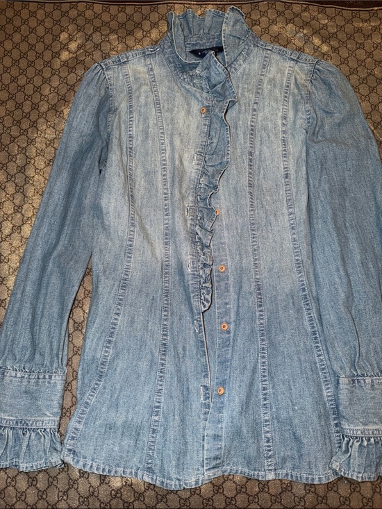 Ralph Lauren Other - Ralph Lauren Light Blue Ruffled Denim Button-Down Shirt